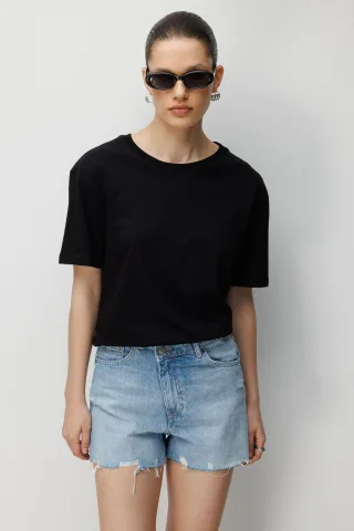 Oversized Rippstrick Rundhalsausschnitt T-Shirt