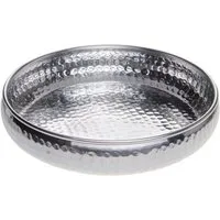 Marrakesch Orient & Mediterran Interior Dekotablett Orientalisches Serviertablett Fidan handgemacht, Aluminium Silber 34cm (1 St), Handarbeit