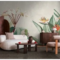 living walls Fototapete THE WALL III Pflanzen-Tapete Motivtapete Floral Blattmuster, glatt, matt, (1 St), Vliestapete Betonwand für Schlafzimmer Küche Wohnzimmer Pflanzen Flur