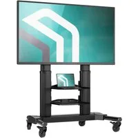 ONKRON TV-Ständer 40-80 Zoll, bis 65.5 kg, VESA 200x200-700x400, TS2771-B, (bis 80 Zoll, rollbar, höhenverstellbar, aus Aluminium, mit 2 Ablagen)