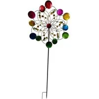 XiRRiX Deko-Windrad Metall Windrad groß doppelt mit bunten Kreisen H: 160 cm (mit funkelnden Dekosteinen, Ø63,5 cm H: 160 cm), Windrad für den Garten, Deko Windrad Sommerdeko Windspiel