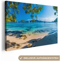 OneMillionCanvasses® Leinwandbild Strand - Meer - Boot - Mallorca, Fotodruck (1 St), Leinwand Bilder Klein, Wand Dekoration Aesthetic 30x20 cm
