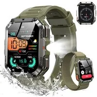 blackview Militär-Smartwatch Herren mit 900mAh Akku/LED-Taschenlampe/Kompass/SOS Smartwatch (2.01 Zoll, iOS/Android), 2-tlg., 3 x Riemen / 2 x Riemen und Ladekabel, Herzfrequenz,SpO₂& Schlafüberwachung,100+ Sportmodi,Schrittzähler,IP68