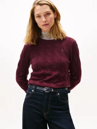 SOFT WOOL CABLE C-NK LS SWT deep burgundy - Gr. - XXL