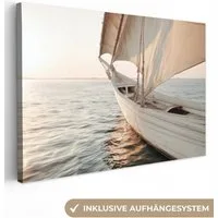 OneMillionCanvasses® Leinwandbild Segelboot - Meer - Beige - Sonne, Fotodruck (1 St), Leinwand Bilder Klein, Wand Dekoration Aesthetic 30x20 cm