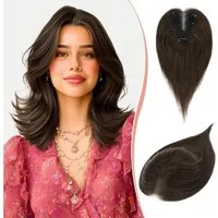 LuxusKollektion Echthaar-Extension Haar Topper Echthaar Clip in Dunkelbraun mit 15% Dunklem Kakaoblond