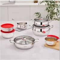 Karaca Topf-Set Cook & Store V2 - 13-tlg Stahl Kochgeschirr Set mit Vorratsdose