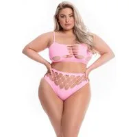 Pink Lipstick Lingerie Set: Bügelloser BH Plus Size Set: BH und Slip Übergröße Plus Size - rosa