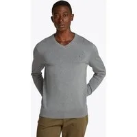 Tommy Hilfiger Strickpullover ESSENTIAL COTTON V NECK mit V-Ausschnitt und Stickerei unifarben, casual, regular fit, Baumwolle, V-Ausschnitt