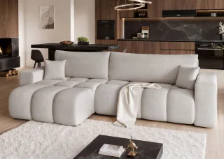 Ecksofa Schlafsofa Sofa ANABEL MAX in Stoff Centaur Hellgrau Ottomane Links