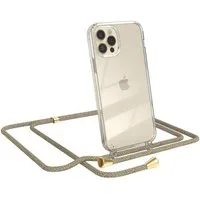 EAZY CASE Handykette Hülle mit Kette für Apple iPhone 12 / 12 Pro 6,1 Zoll, Ketten Hülle Schultergurt Schutz Hülle Tasche mit Band Bunt Clip Gold