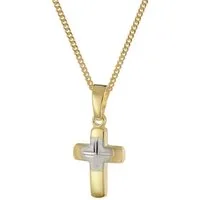 trendor Kreuzkette 28385, Kreuz für Kinder Gold 585/14K Bicolor + Vergoldete Silberkette