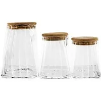 Mulex Vorratsglas aus Borosilikatglas 3er Set mit luftdichtem Holzdeckel