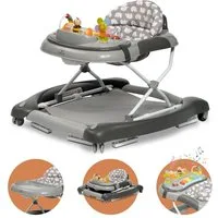 Bronea Lauflernhilfe 4in1 Gehfrei Baby Lauflernwagen Schaukel Lauflernhilfe Babywalker Grau, Im nu - auf Knopfdruck - zum Schaukel, Widerstand Reifen einstellbar