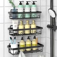 ANYSUN Duschablage Duschregal Ohne Bohren Badezimmer Organizer, Set 3-tlg., Badezimmerregal Duschkorb für Bäder Küchen