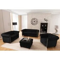 S-Style Möbel Polstergarnitur Chesterfield 3+2+1 Cleo Blink aus Samt mit Kristallsteppung, (1x 3-Sitzer-Sofa, 1x 2-Sitzer-Sofa, 1x Sessel), mit Wellenfederung