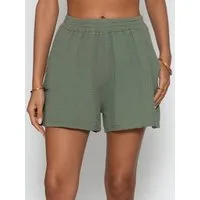 SASSYCLASSY Shorts Musselin Shorts für Damen Weiche High-Waist Baumwollshorts mit Gummibund und Eingriffstaschen