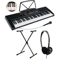 McGrey Home-Keyboard LK-6120-MIC - Einsteiger-Keyboard mit 61 Leuchttasten (Spar-Set, 3-St., Inkl. Mikrofon, Ständer und Notenhalter), 255 Sounds und Rhythmen - 50 Demo Songs mit Lernfunktionen