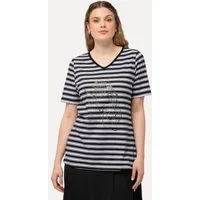 Ulla Popken T-Shirt T-Shirt Ringel Metallic-Tiermotiv V-Ausschnitt