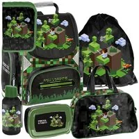 PASO Schulrucksack Mega-Set Pixel Game Schulset 6-tlg. (Rucksack + Turnbeutel + Federmäppchen + Lunchbox + Trinkflasche + Sporttasche, 6-tlg)
