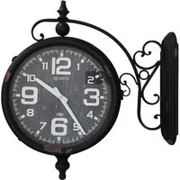 Dynasun Wanduhr Clock 15B190-2 (Old Time 54x55x16 cm doppelseitige Wanduhr im Vintage Bahnhofsdesign)