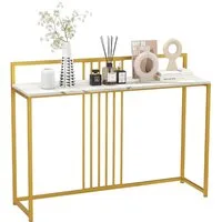 COSTWAY Konsolentisch, schmal Marmor, Metallgestell, gold, Flurtisch 120cm