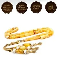 M-Punkt24 Kettenanhänger Tesbih Tespih Damla Kehribar 15 Gr. Vizyon 925 Gümüs Püskül (15 Gramm inkl. Etui, Misbah, Subha, Amber, Bernstein, Gebetskette), 925 Sterling Silber, Bernstein, Kehribar, Damla