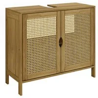 Vicco Waschbeckenunterschrank Liora, Bambus/Rattan/Creme, 68 x 60 cm mit 2 Türen (1-St)