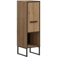 welltime Unterschrank LOCRI, Höhe 101 cm, 1 Tür, 1 offenes Fach, 1 Einlegeboden (1-St., industrial Look mit Rillenoptik & Metall Kufen) Badmöbel, Badschrank, Badkommode, Kommode, Schrank, Bad, Badezimmer
