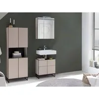moebel-dich-auf Badmöbel-Set VENEZIA, (inklusive LED-Beleuchtung, kaschmir Spiegelschrank WBU optional mit Hoch-/Highboard), Metall Füße