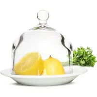 Sendez Käseglocke Glashaube mit Porzellanteller Glasglocke Zitronenglocke Dekoglocke,(2-tlg)