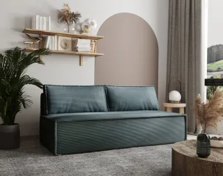 Sofa Designersofa AMANDA 3-Sitzer mit Schlaffunktion in Stoff Zoom Azurblau