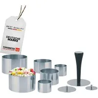 Topanbieter999 Speisering Edelstahl 10-teilig, Profi Speisenringe Ø 4/6/8 cm, mit Presse & Griff, Edelstahl