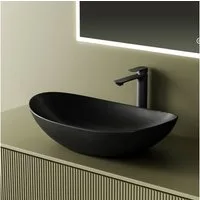 EMKE Aufsatzwaschbecken Aufsatzwaschbecken Oval, Keramik mit Nanobeschichtung, 61 x 36 cm (Packung), ohne Überlauf, ohne Hahnloch–mit pflegeleichter,kratzfester Oberfläche