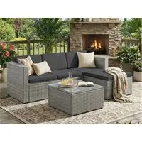 SONGMICS Gartenlounge-Set PE-Polyrattan-Balkonmöbel, Outdoor-Lounge-Set, (5-tlg., 1 Ecksofa, 1 Hocker, 1 Couchtisch, 7 Kissen), für Terrasse, Balkon, Garten