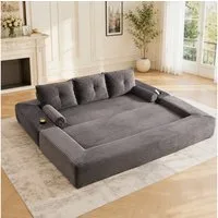 HAUSS SPOLE Schlafsofa 3-Sitzer Klappsofa aus Cord,Loungesofa mit Getränkehalter & Taschen, Cord-Multifunktionssofa mit hochdichtem Schaumstoff und Reißverschluss, Dreisitzer ausklappbare Schlafcouch-Funktion