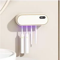 Luckice Zahnputzbecherhalter UV Sterilisator Zahnbürstenhalter, wiederaufladbar und ohne Bohren, (Wiederaufladbarer UV-Zahnbürstenhalter für 4 Zahnbürsten, 1-St., UV-Zahnbürstenhalter mit Trocknung, Timer, 4 Fächer, wiederaufladbar), UV-Zahnbürstenha