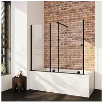 Boromal Duschwand Glas Badewanne Badewannenaufsatz Schiebetür Schwarz Design, 6mm ESG, (Duschtrennwand Rahmenlos, (700-1150) x 1400 mm), Links- oder Rechtsmontage