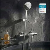 hansgrohe Wannenarmatur Ecostat 1001 CL Wannenthermostat Set mit Aloni Handbrause Regendusche (Spar-Set) Wannenthermostat mit Eco-Funktion in Modern-Design, Wandmontage, chrom
