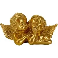 Online-Fuchs Dekofigur - 2 goldene Engel mit Flügeln zur Dekoration im Wohnzimmer (für eine warme, beruhigende Atmosphäre, liebevolle Geschenkidee), detailreich gestaltet in glänzender Goldoptik