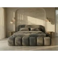 yourhouse24 Polsterbett Orlando Slim Bouclé kompaktes Wolkenbett mit Bettkasten, Bubble-Optik & Japandi