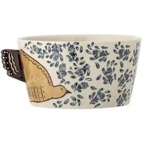 Bloomingville Schüssel Hezha, Steingut, in Natur/Blau, 460ml, mit Vogelmotiv