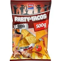 XOX Knabberei, XOX Party Tacos Barbecue Mais Snack feurig pikant knusprig 500g