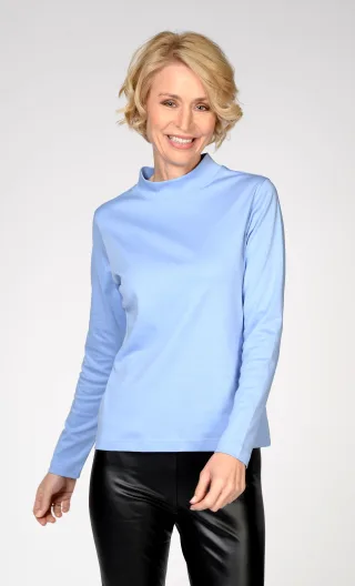 CLARINA - Stehbund-Shirt, 1/1 Arm, uni 605 bleu - Gr. - 46