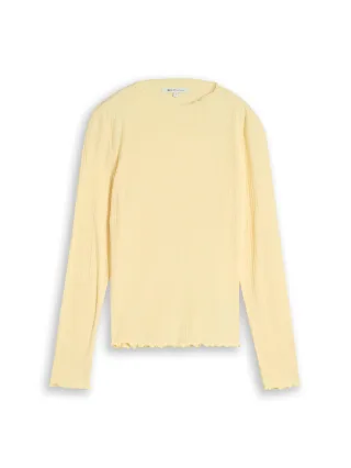 Denim Tom Tailor - Langarmshirt mit Rippstruktur soft vanilla yellow - Gr. - XL