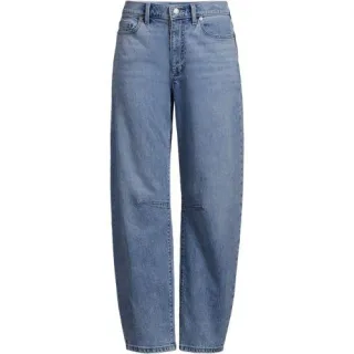 Soft Denim Relaxte Barrel-Jeans Mid Waist in Petite-Größe, Damen, size: petite, Blau, by Lands' End