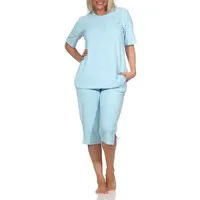 Normann Pyjama Normann Damen kurzarm Frottee Capri Schlafanzug Shorty Homewear