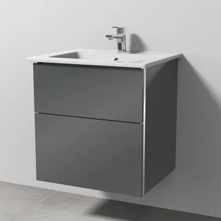 Sanipa 3way Keramik-Set Venticello Keramik-Waschtisch und Unterbau mit 2 Auszügen, Anthrazit-Glanz BS32179