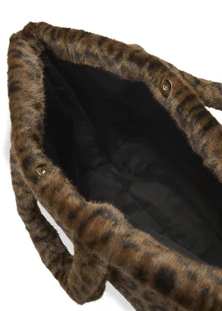 Shopper aus Fake Fur mit Leo-Muster braun