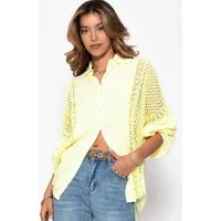 SASSYCLASSY Langarmbluse Leinen Bluse Damen mit Spitzeneinsätzen Oversize Blusenhemd Elegant mit Spitze und V-Ausschnitt Schwarz Weiß